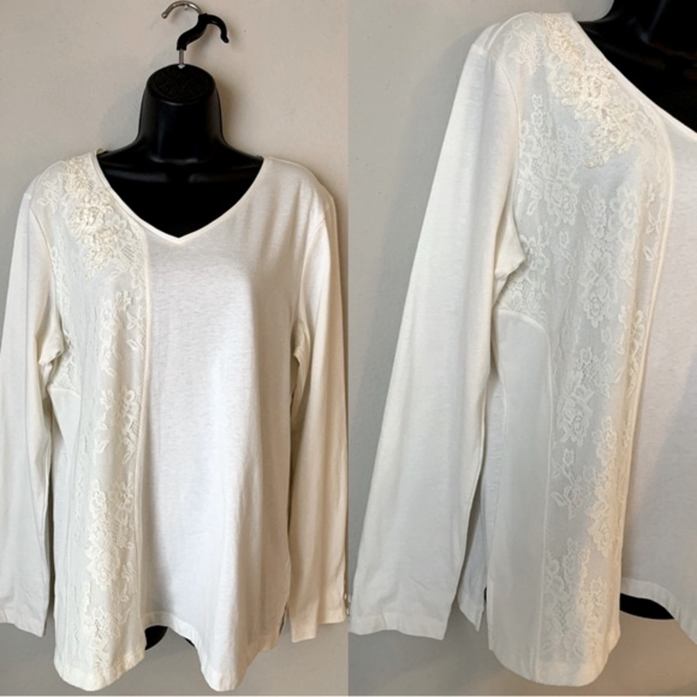 Christopher & Banks Lace Detail V-Neck Long Sleeve Top